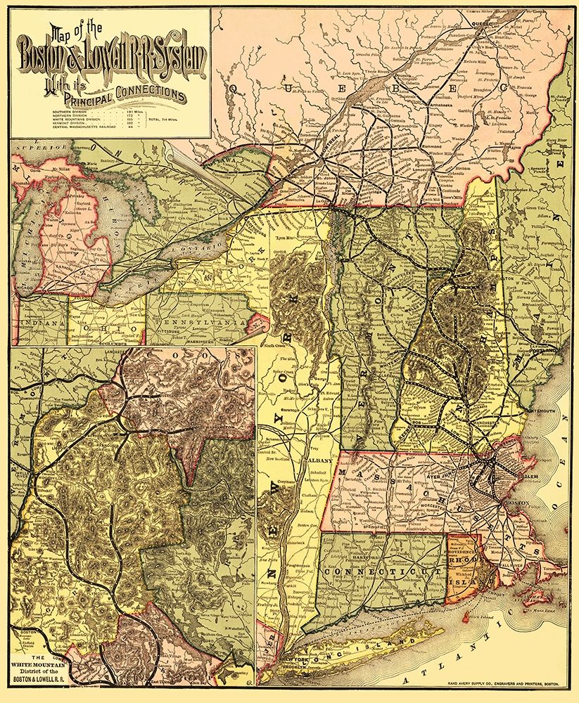 Boston and Lowell Railroad System - Avery 1886 art print by Avery for $57.95 CAD