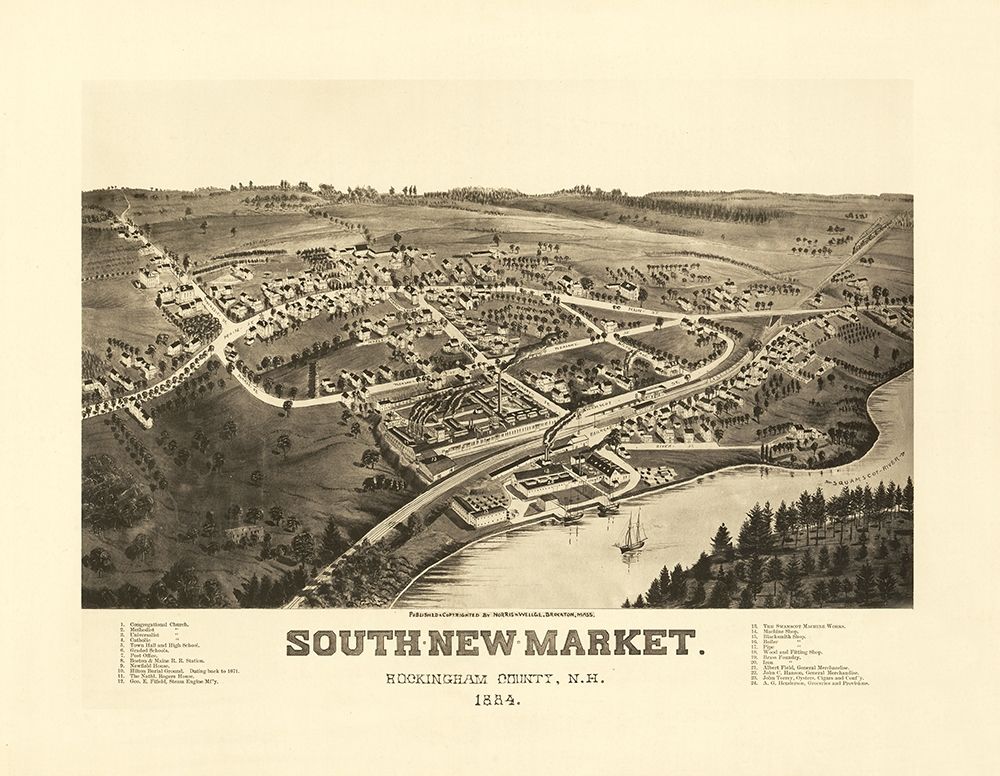 South Newmarket New Hampshire - Norris 1884 art print by Norris for $57.95 CAD