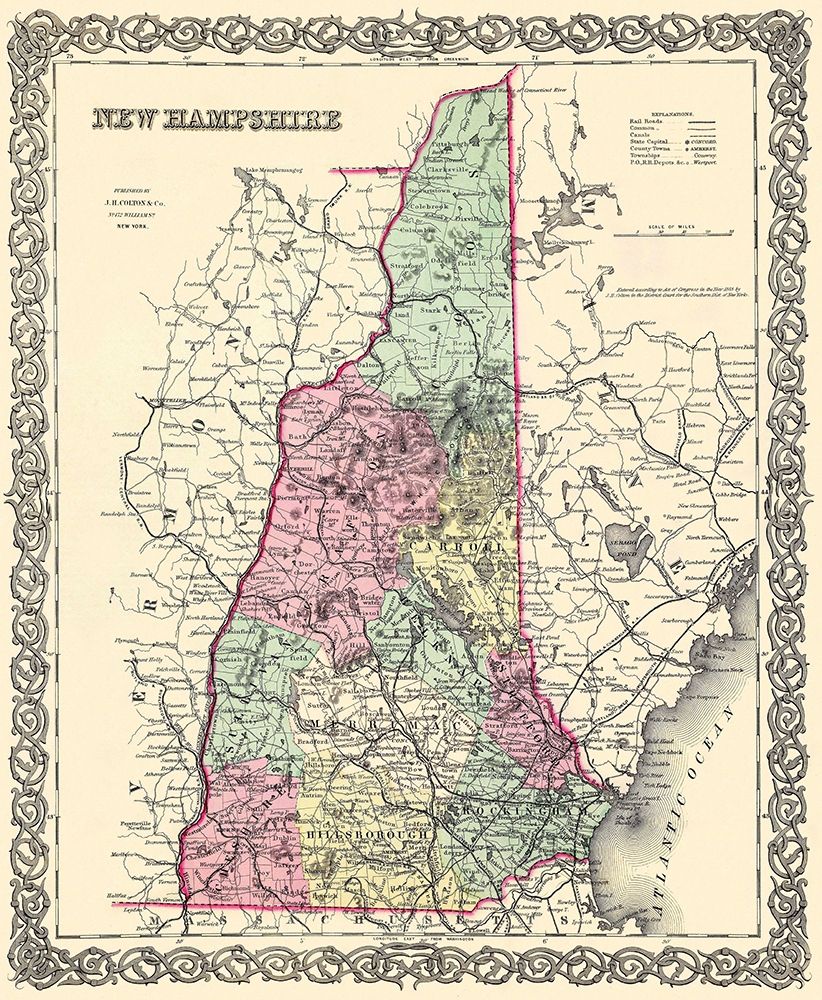 New Hampshire - Colton 1855 art print by Colton for $57.95 CAD