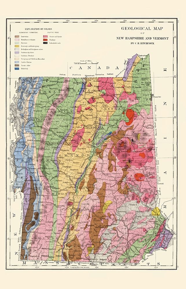 New Hampshire, Vermont Geological - Hitchcock 1877 art print by Hitchcock for $57.95 CAD