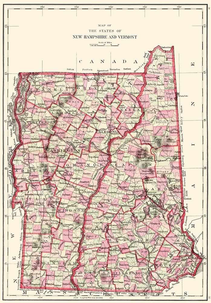 New Hampshire, Vermont - Hitchcock 1877 art print by Hitchcock for $57.95 CAD