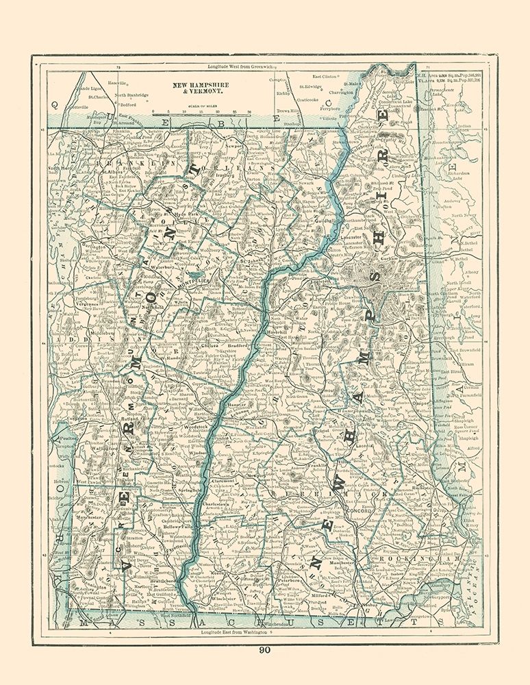 New Hampshire, Vermont - Rathbun 1893 art print by Rathbun for $57.95 CAD