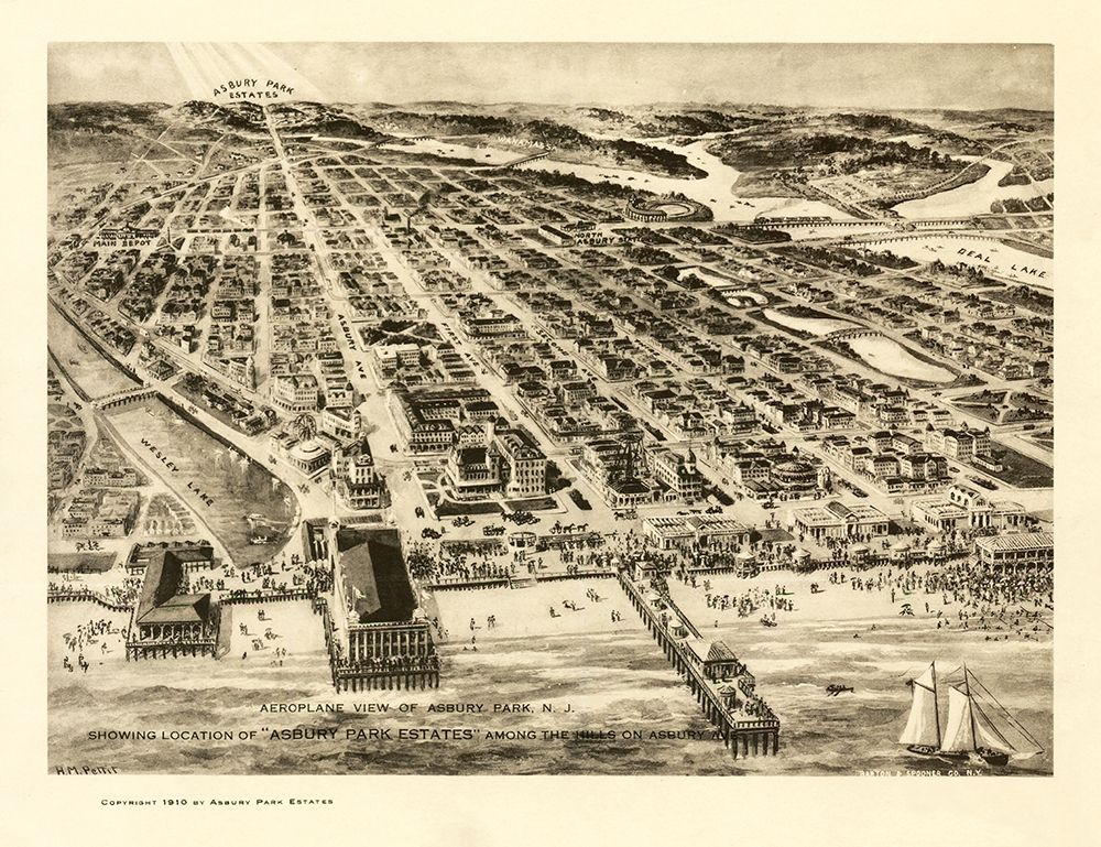 Asbury Park New Jersey - Pettit 1910 art print by Pettit for $57.95 CAD