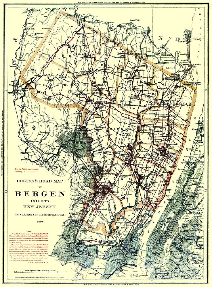 Bergen New Jersey - Colton 1896 art print by Colton for $57.95 CAD