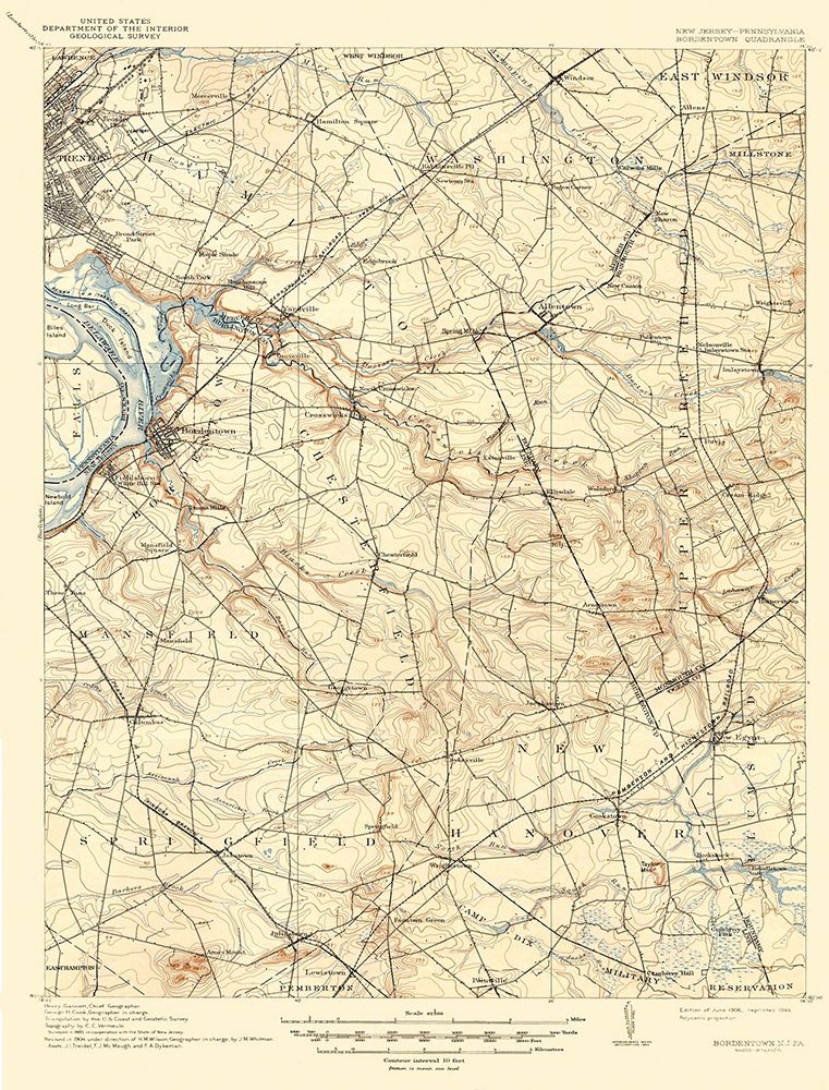 Bordentown New Jersey Pennsylvania Quad art print by USGS for $57.95 CAD