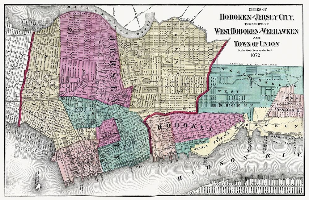 Hoboken, Jersey City New Jersey - Beers 1872 art print by Beers for $57.95 CAD