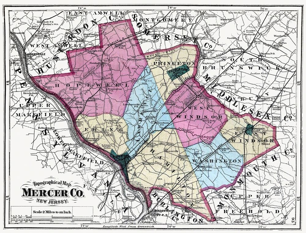 Mercer New Jersey - Beers 1872 art print by Beers for $57.95 CAD