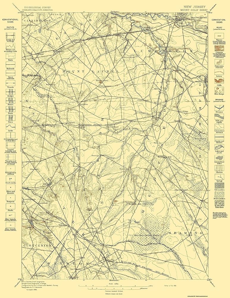 Mt Holly New Jersey Quad - USGS 1898 art print by USGS for $57.95 CAD