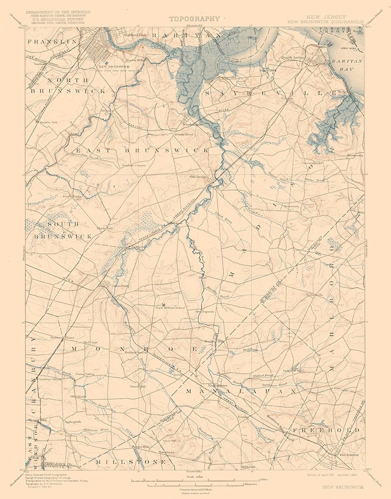 New Brunswick New Jersey Quad - USGS 1901 art print by USGS for $57.95 CAD