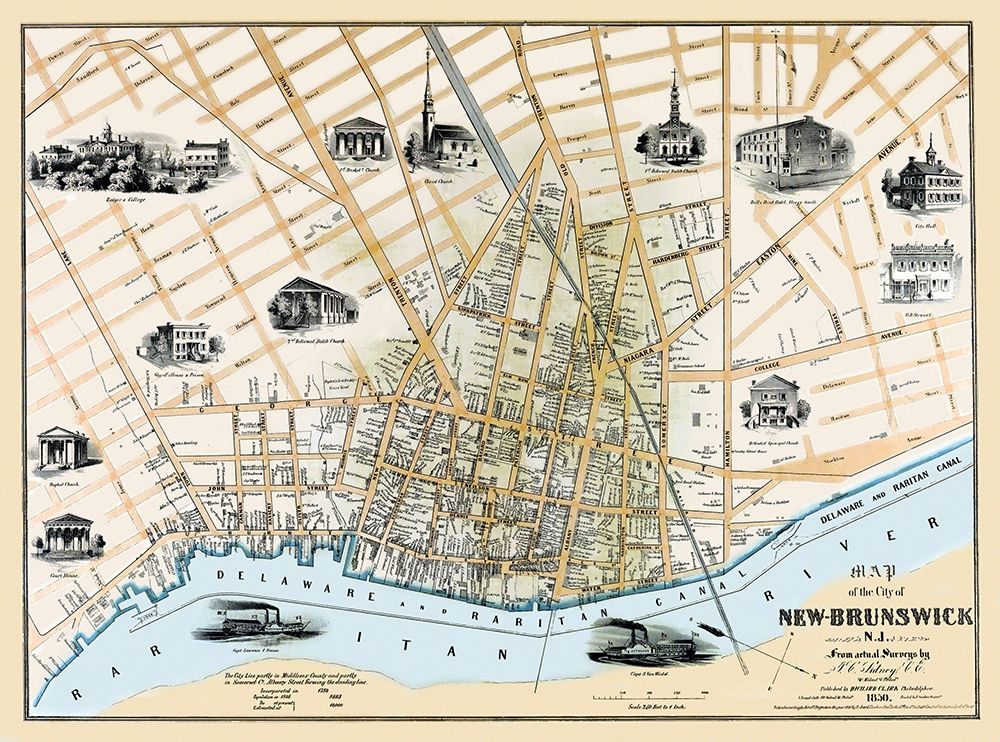 New Brunswick New Jersey Landowner - Clark 1850 art print by Clark for $57.95 CAD