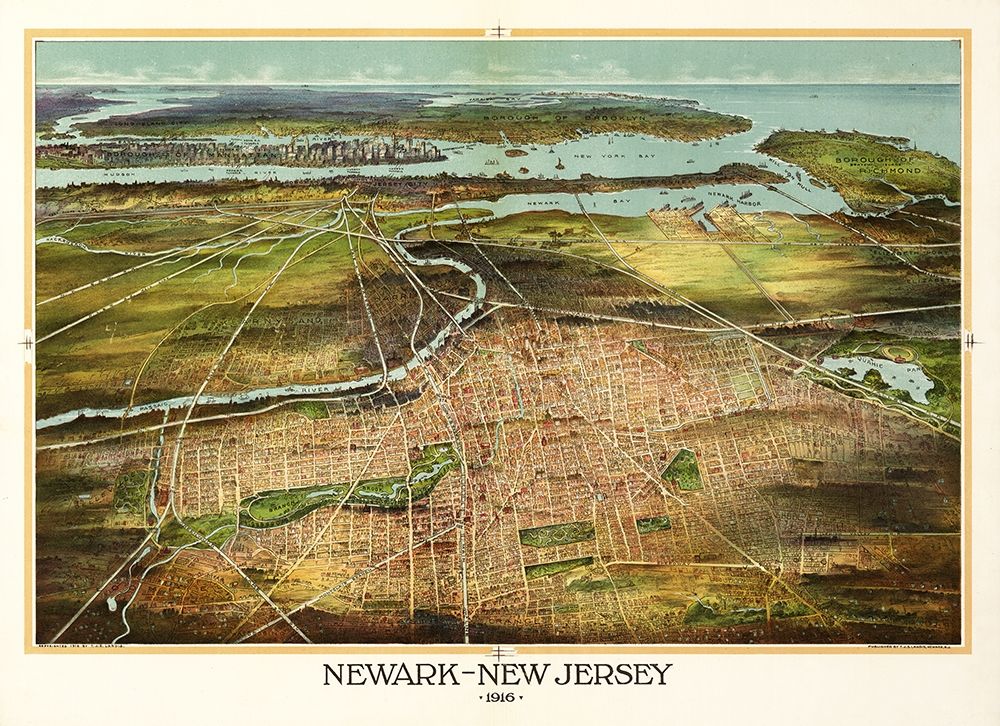 Newark New Jersey - Landis 1916 art print by Landis for $57.95 CAD