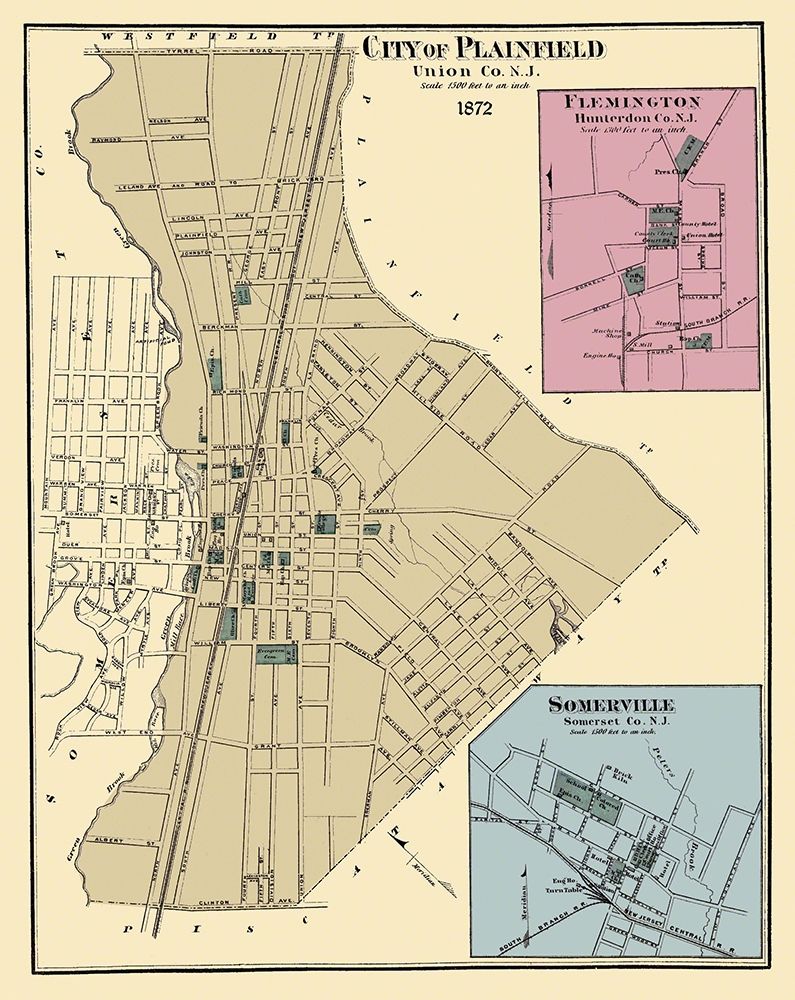 Plainfield, Flemington, Somerville New Jersey art print by Beers for $57.95 CAD