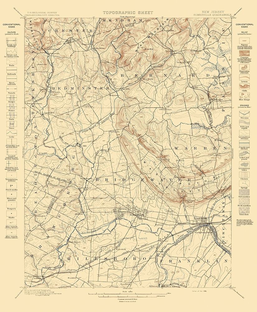 Somerville New Jersey Quad - USGS 1898 art print by USGS for $57.95 CAD