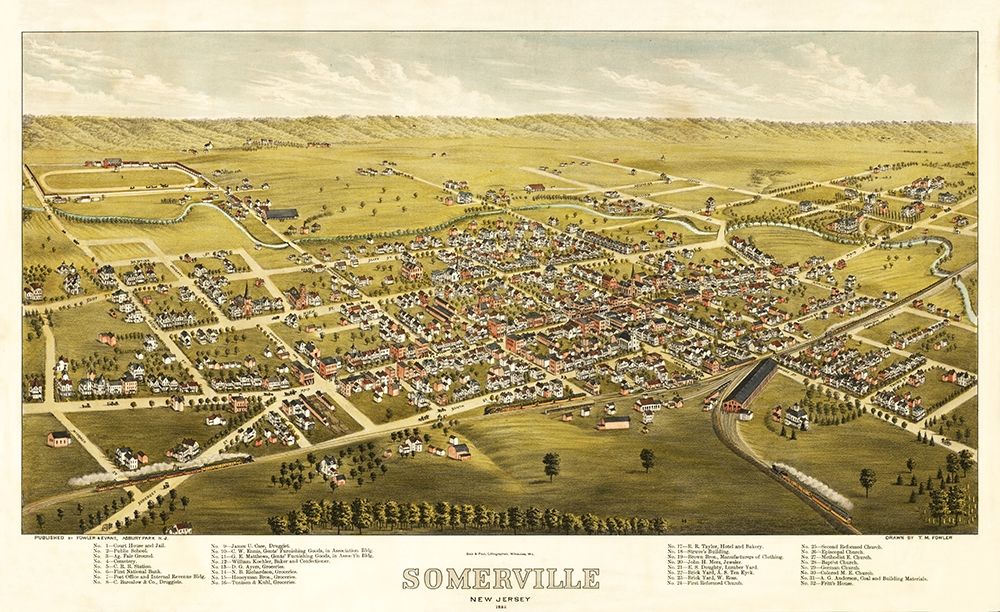 Somerville New Jersey - Fowler 1882 art print by Fowler for $57.95 CAD
