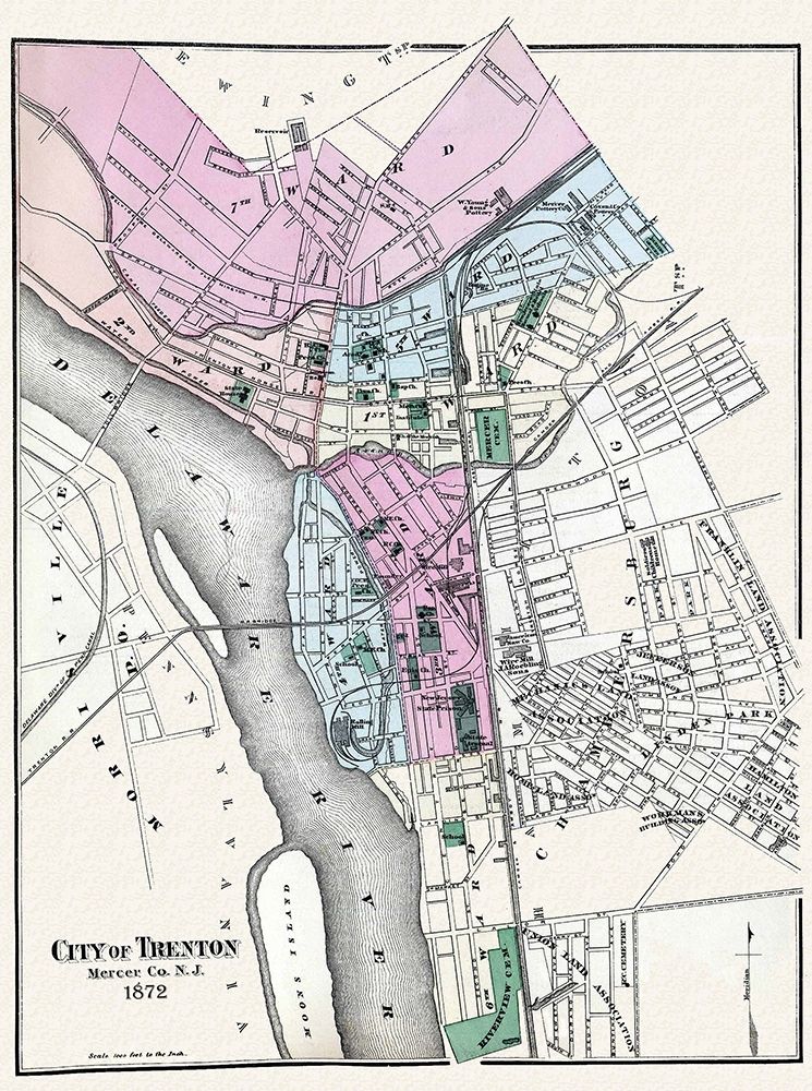 Trenton New Jersey - Beers 1872 art print by Beers for $57.95 CAD