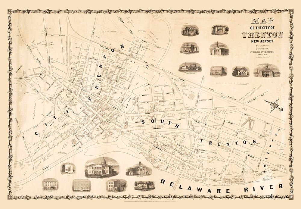 Trenton New Jersey - Dripps 1849 art print by Dripps for $57.95 CAD