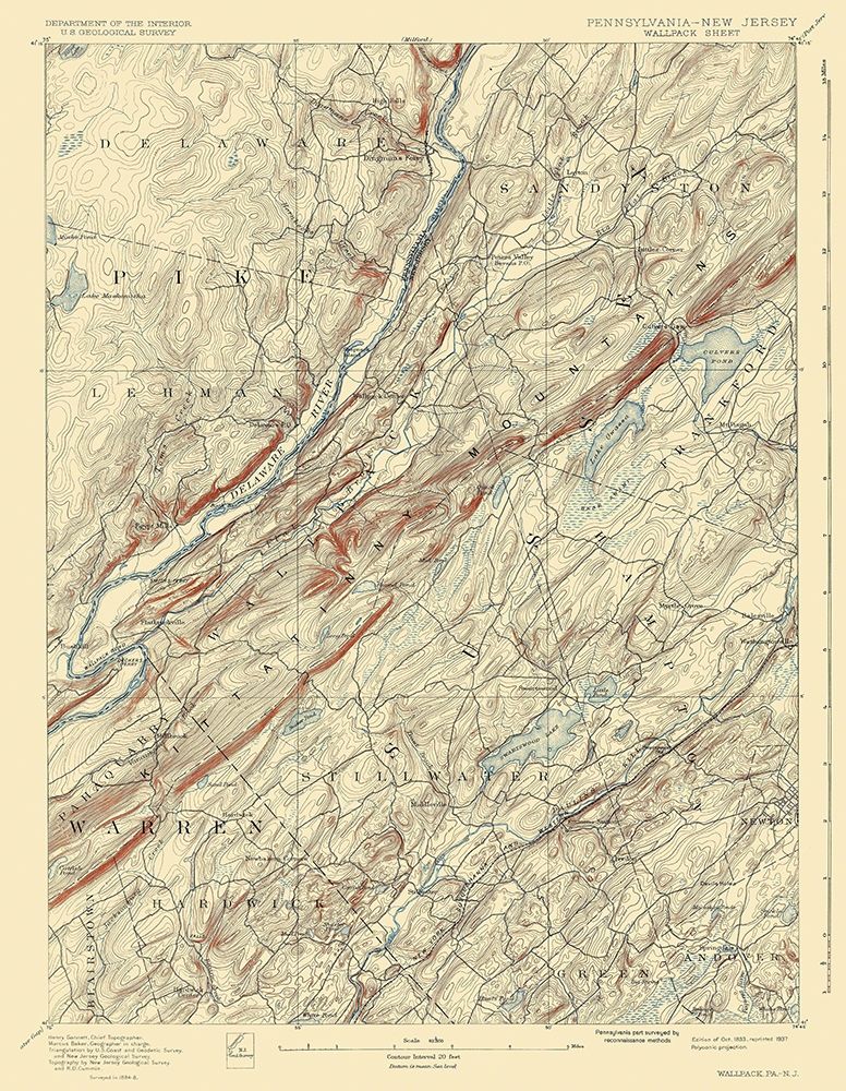 Wallpack Pennsylvania New Jersey Quad - USGS 1893 art print by USGS for $57.95 CAD