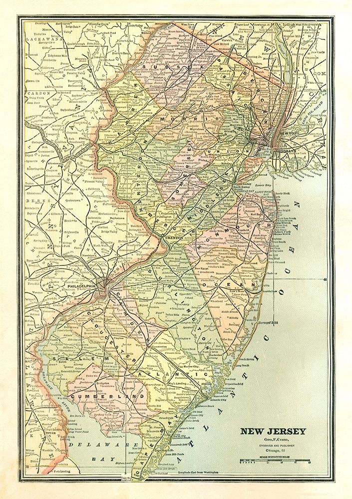 New Jersey - Cram 1886 art print by Cram for $57.95 CAD