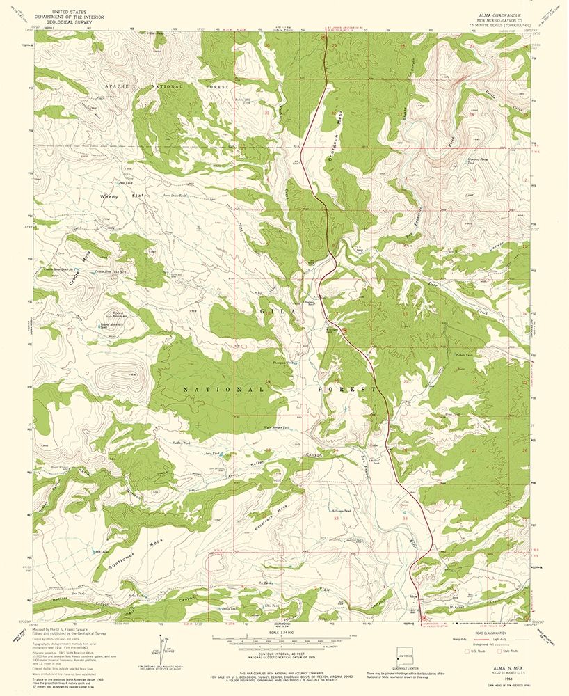 Alma New Mexico Quad - USGS 1963 art print by USGS for $57.95 CAD