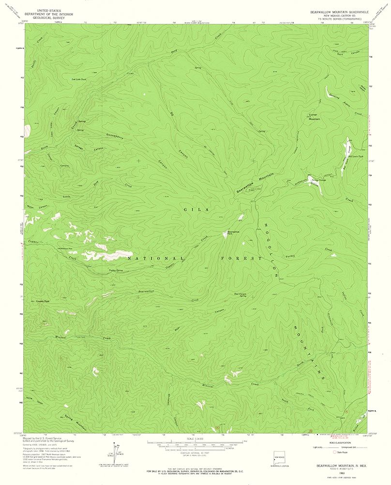 Bearwallow Mountain New Mexico Quad - USGS 1963 art print by USGS for $57.95 CAD