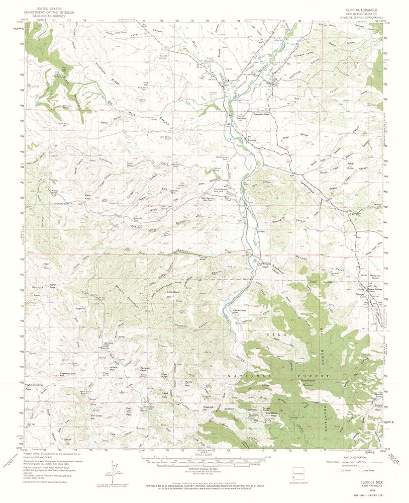 Cliff New Mexico Quad - USGS 1959 art print by USGS for $57.95 CAD