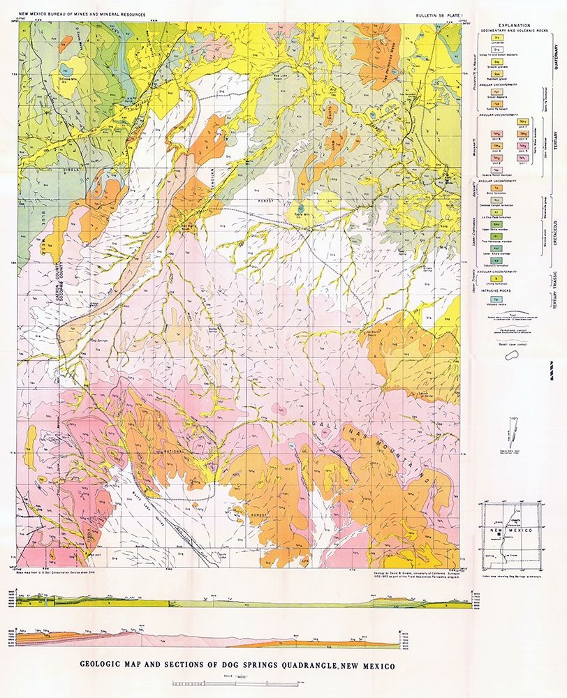 Dog Springs Quad New Mexico Mines - Givens 1952 art print by Givens for $57.95 CAD