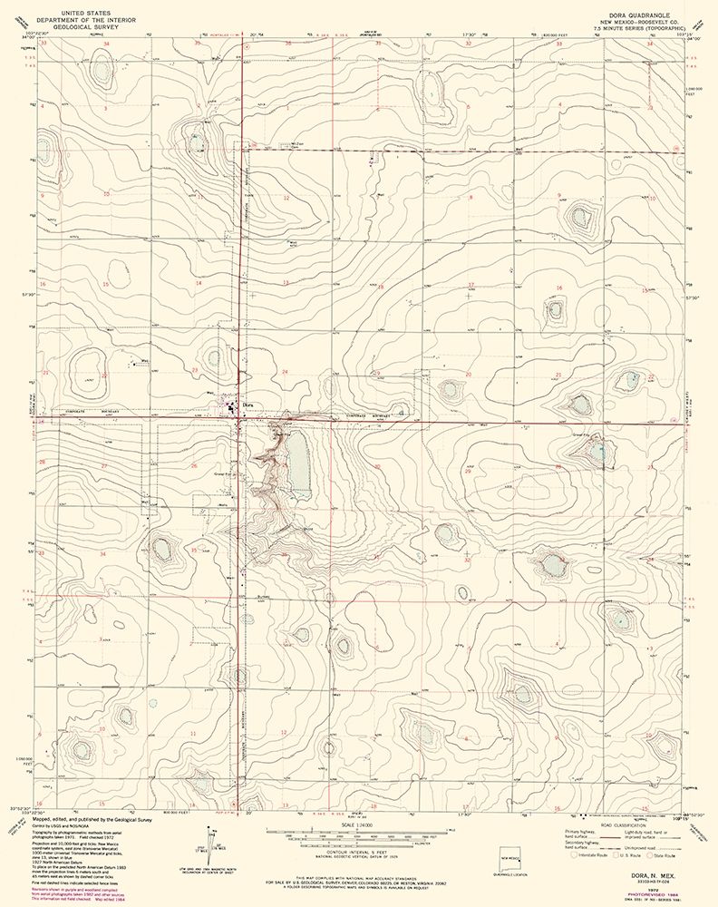Dora New Mexico Quad - USGS 1972 art print by USGS for $57.95 CAD