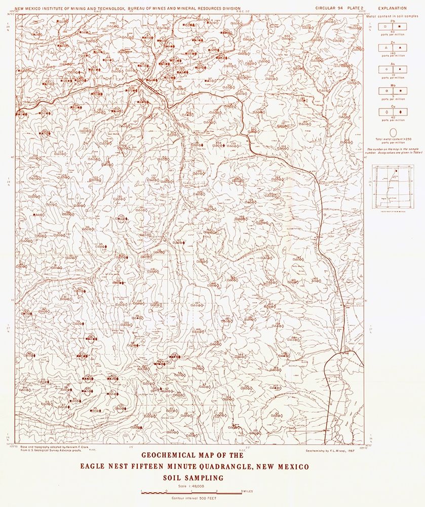 Eagle Nest Quad Soil New Mexico Mines - Clark 1967 art print by Clark for $57.95 CAD