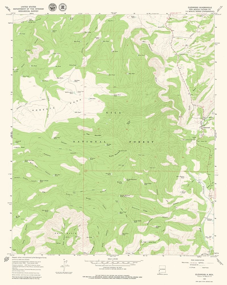 Glenwood New Mexico Quad - USGS 1965 art print by USGS for $57.95 CAD