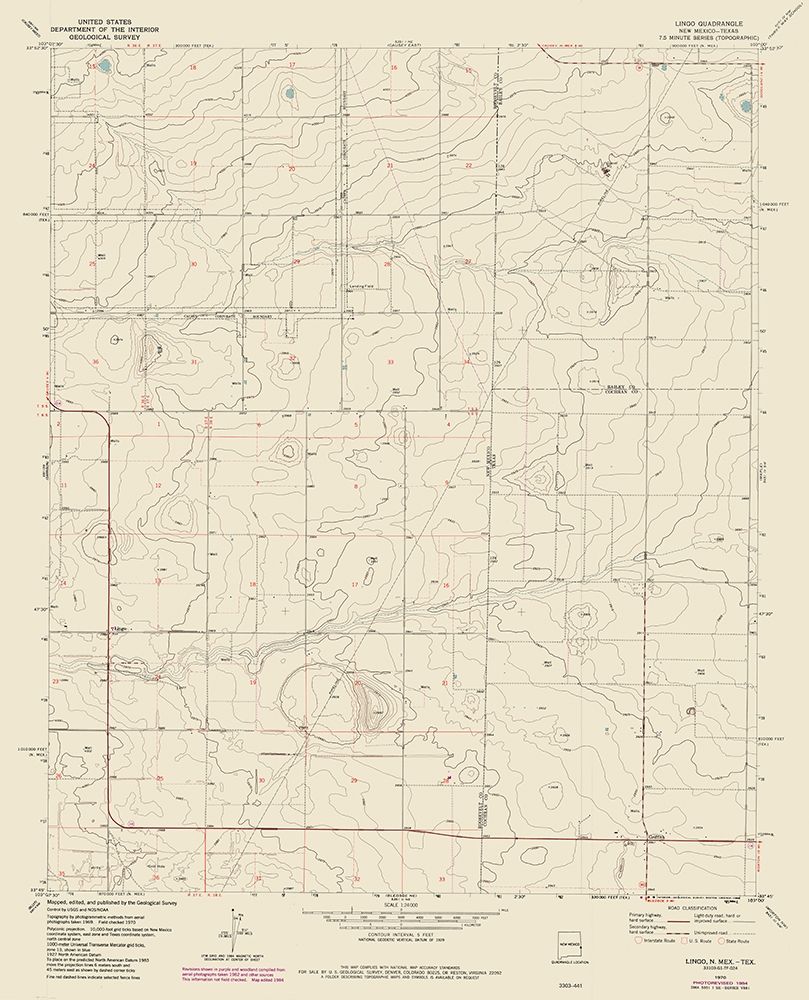 Lingo New Mexico Quad - USGS 1970 art print by USGS for $57.95 CAD