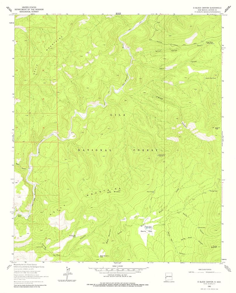 O Block Canyon New Mexico Quad - USGS 1963 art print by USGS for $57.95 CAD