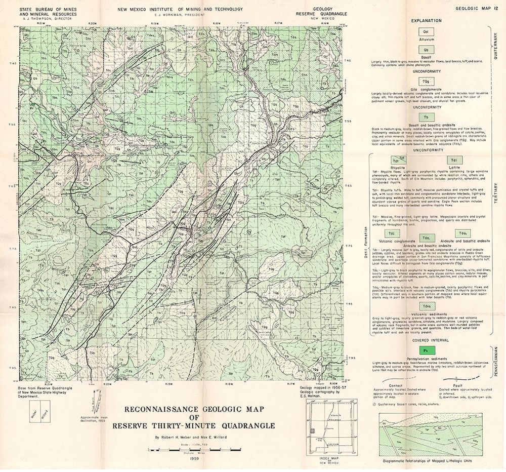 Reserve Quad New Mexico Mines - Willard 1956 art print by Willard for $57.95 CAD