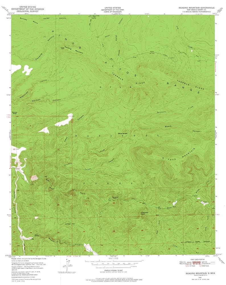 Reading Mountain New Mexico Quad - USGS 1950 art print by USGS for $57.95 CAD