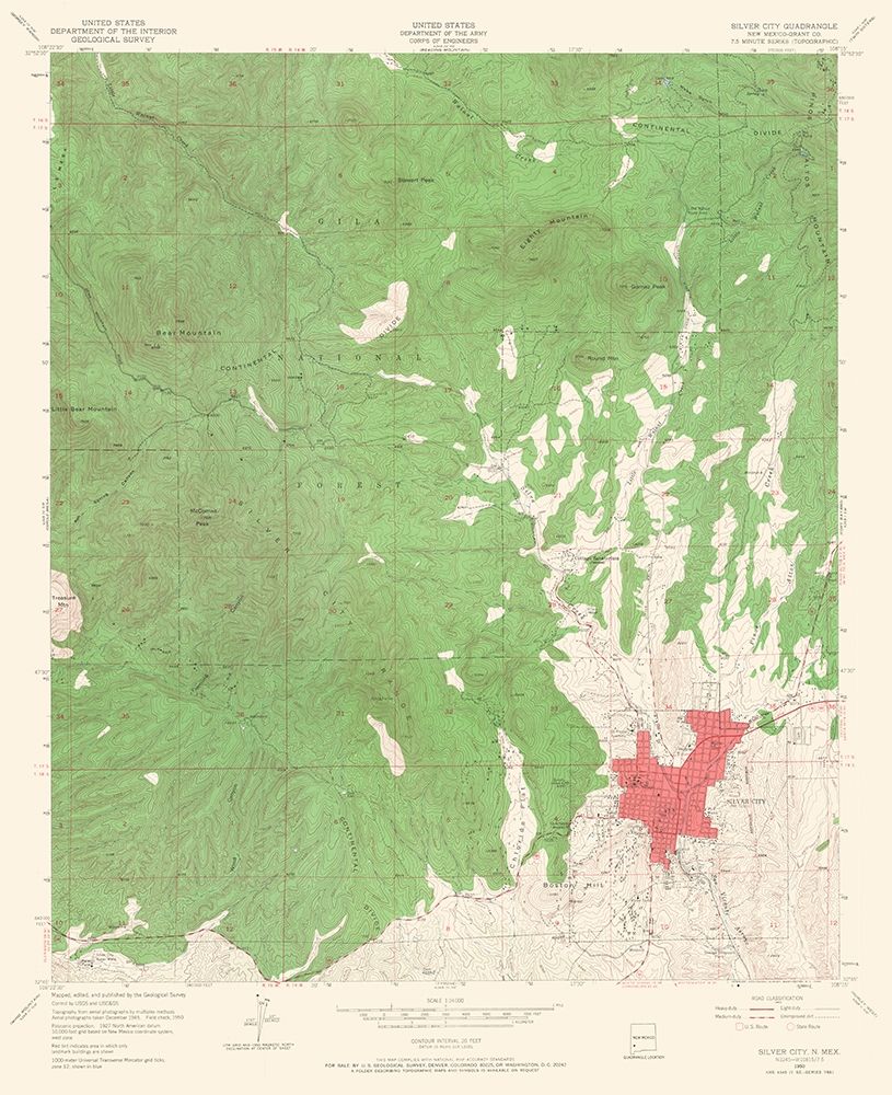 Silver City New Mexico Quad - USGS 1950 art print by USGS for $57.95 CAD