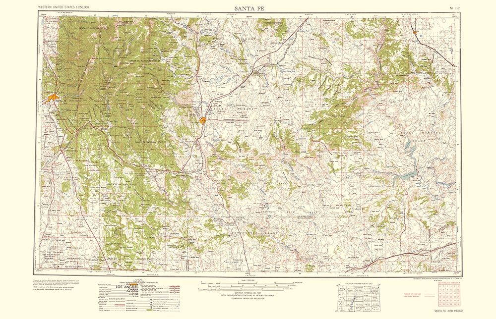 Santa Fe New Mexico Quad - USGS 1958 art print by USGS for $57.95 CAD