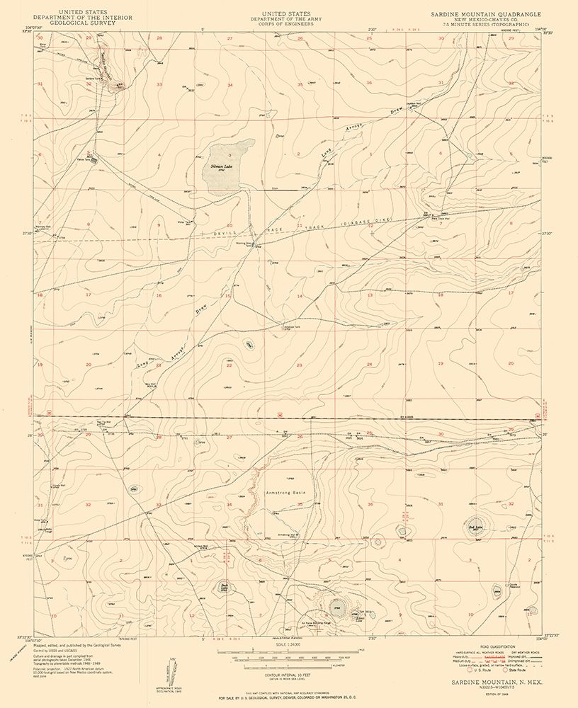 Sardine Mountain New Mexico Quad - USGS 1949 art print by USGS for $57.95 CAD