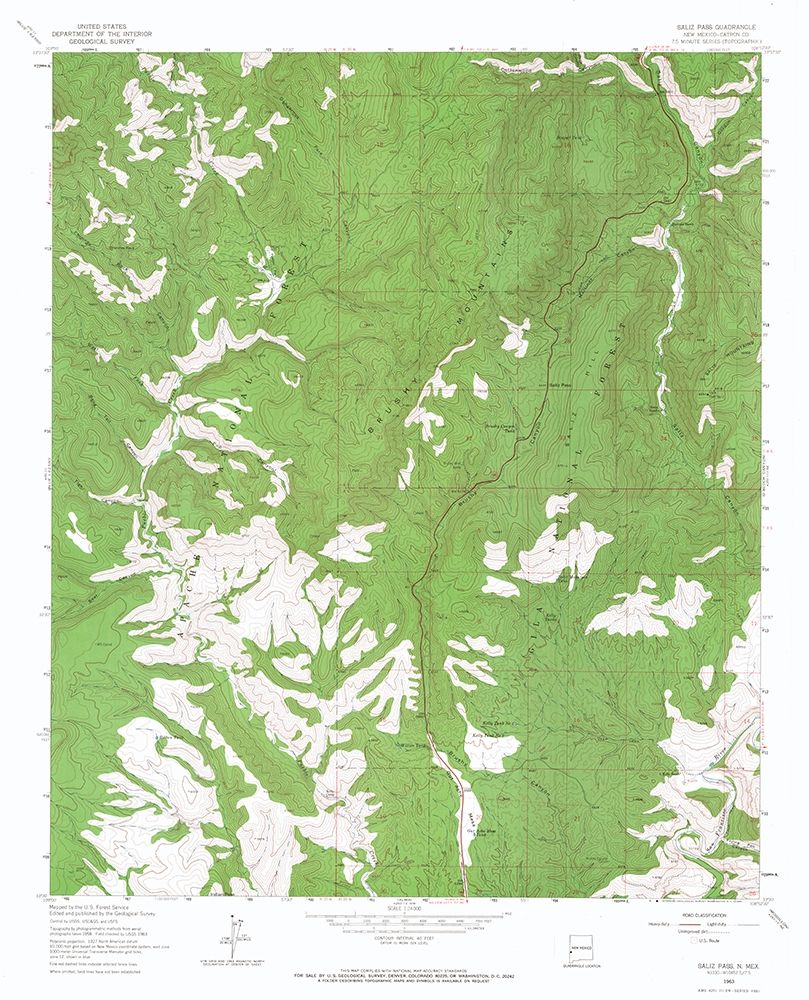 Salize Pass New Mexico Quad - USGS 1963 art print by USGS for $57.95 CAD