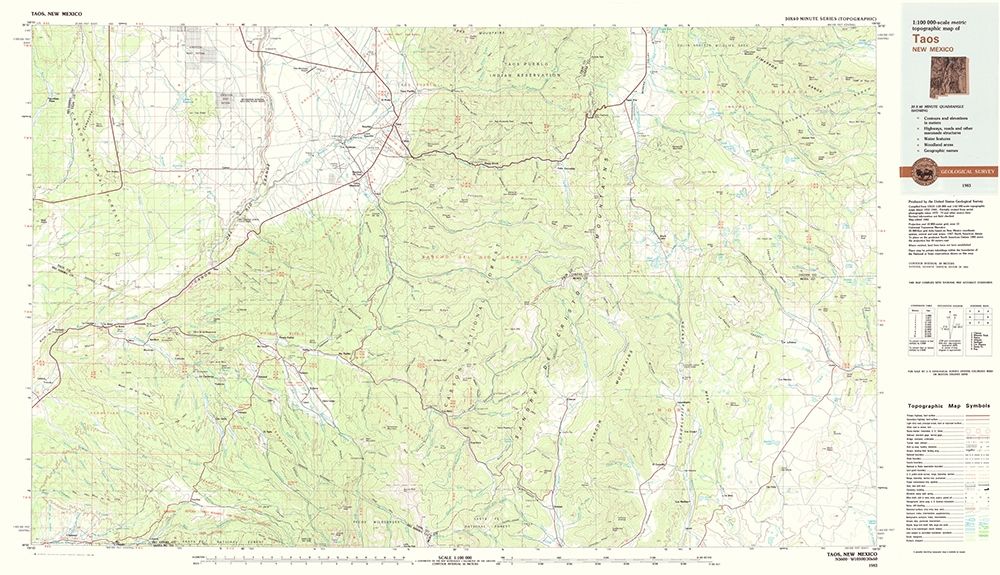 Taos New Mexico Quad - USGS 1983 art print by USGS for $57.95 CAD