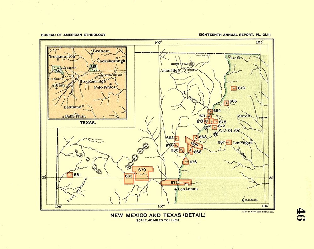 New Mexico - Texas - Detail - Hoen 1896 art print by Hoen for $57.95 CAD