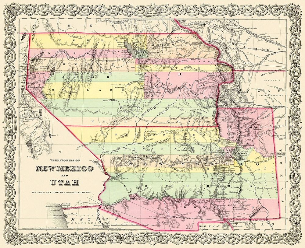 New Mexico, Utah Territories - Colton 1856 art print by Colton for $57.95 CAD