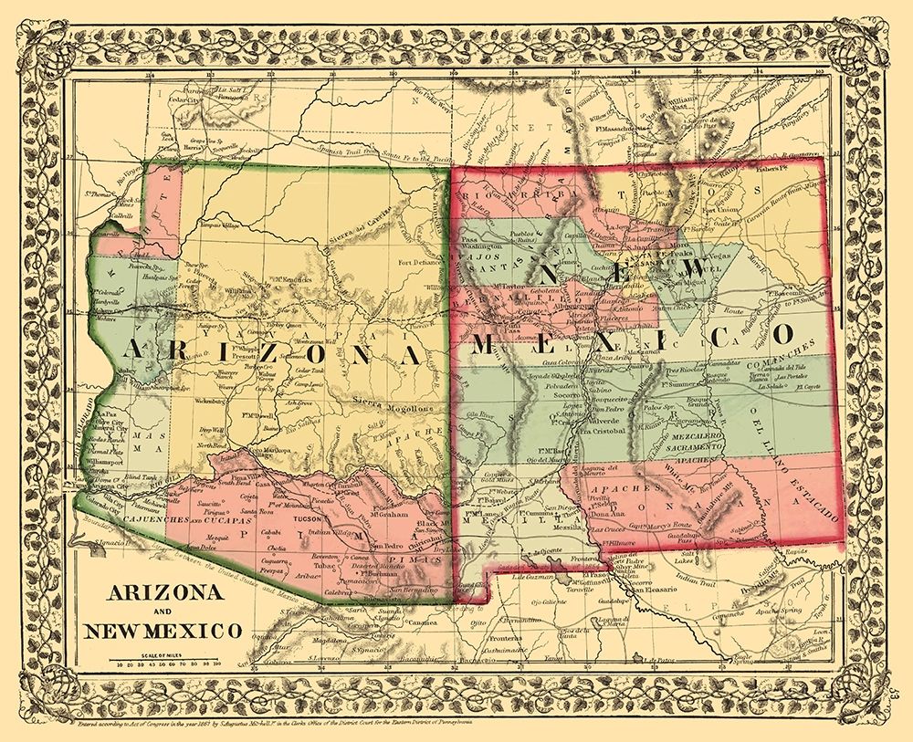 New Mexico, Arizona - Mitchell 1867 art print by Mitchell for $57.95 CAD