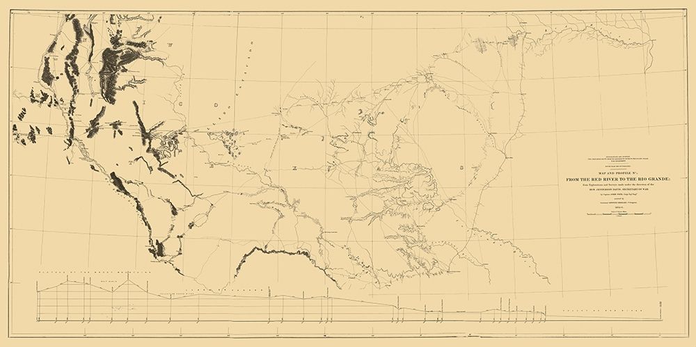 Red River, Rio Grande Railroad Route - Davis 1846 art print by Davis for $57.95 CAD