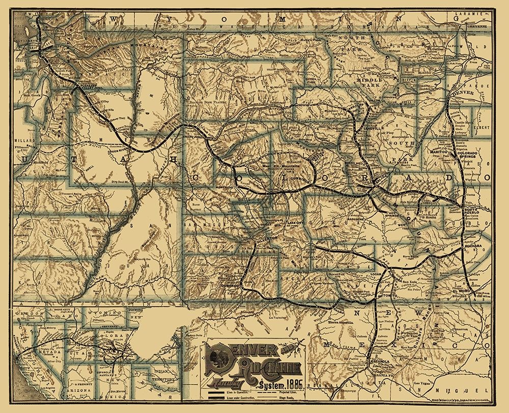 Denver and Rio Grande Railway 1886 art print by Rand McNally for $57.95 CAD