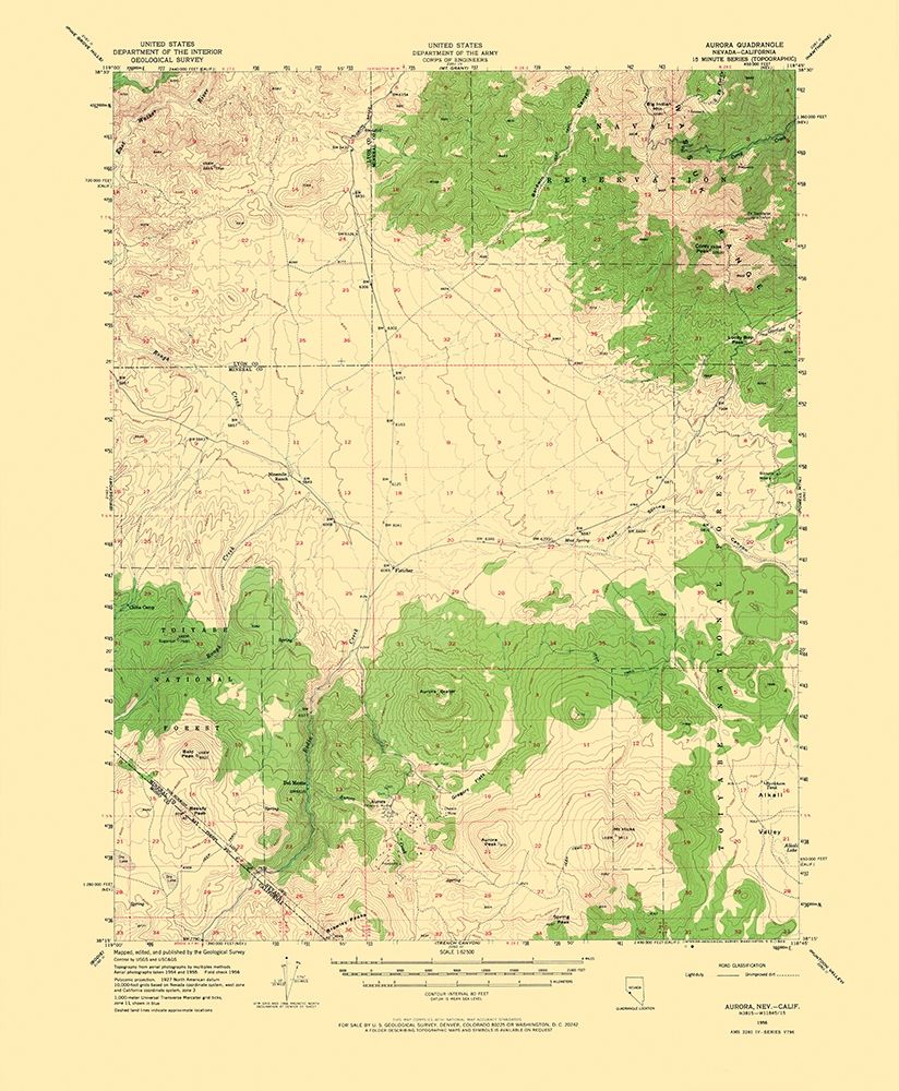 Aurora Nevada California Quad - USGS 1956 art print by USGS for $57.95 CAD