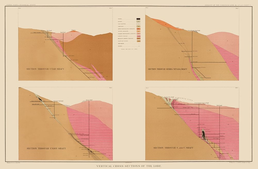 Comstock Lode Geology 1 Nevada - Becker 1882 art print by Becker for $57.95 CAD