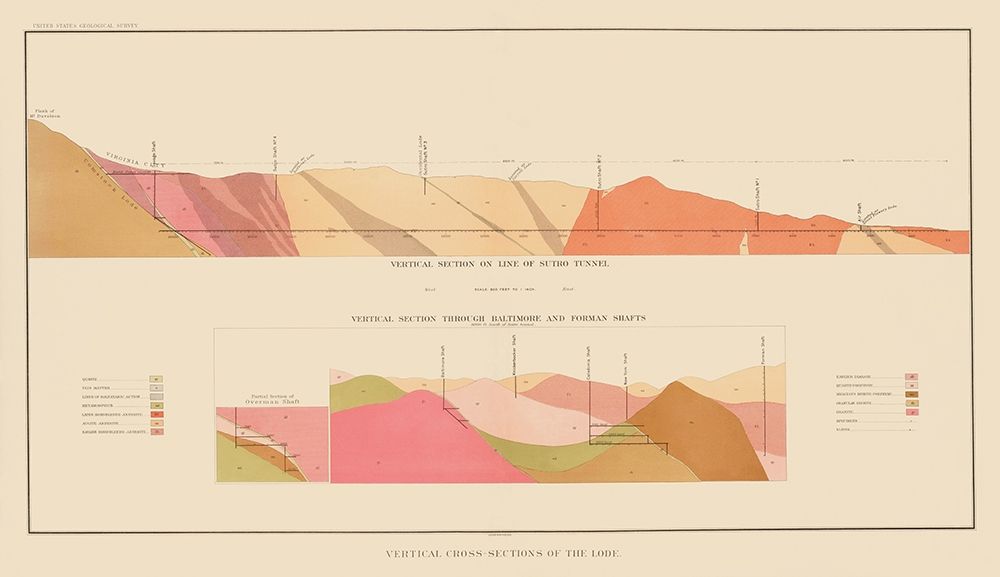 Comstock Lode Geology 2 Nevada - Becker 1882 art print by Becker for $57.95 CAD