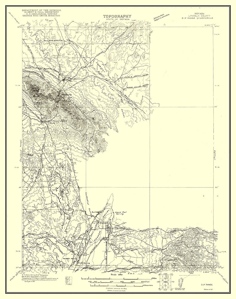 Ely Range Nevada Quad - USGS 1921 art print by USGS for $57.95 CAD