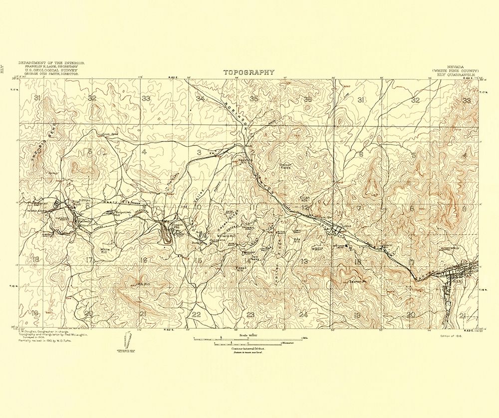 Ely Nevada Quad - USGS 1916 art print by USGS for $57.95 CAD