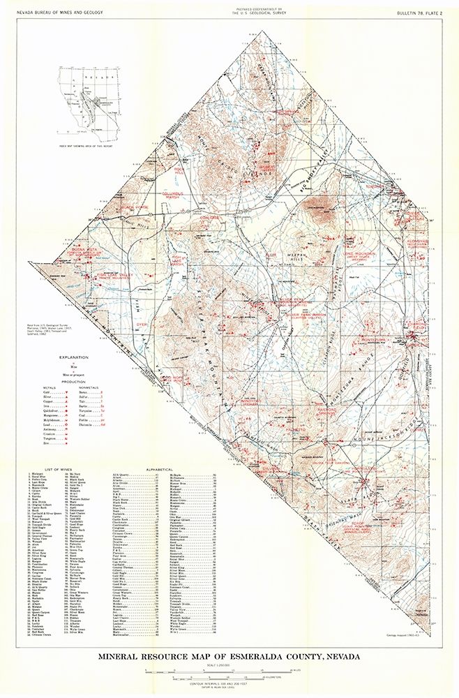 Esmeralda County Minerals Nevada Mines - USGS 1960 art print by USGS for $57.95 CAD