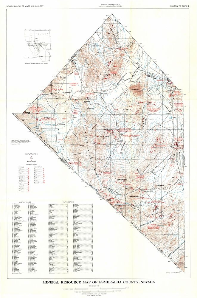 Esmeralda County Minerals Nevada Mines - USGS 1945 art print by USGS for $57.95 CAD